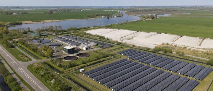 a commercial solar farm in a field